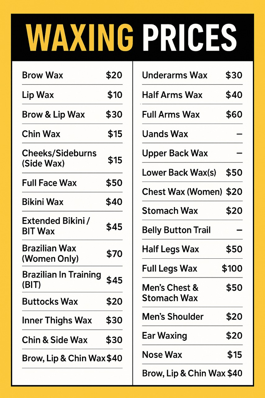 Waxing - Prices - Aesthetics by Mahreen Spa 