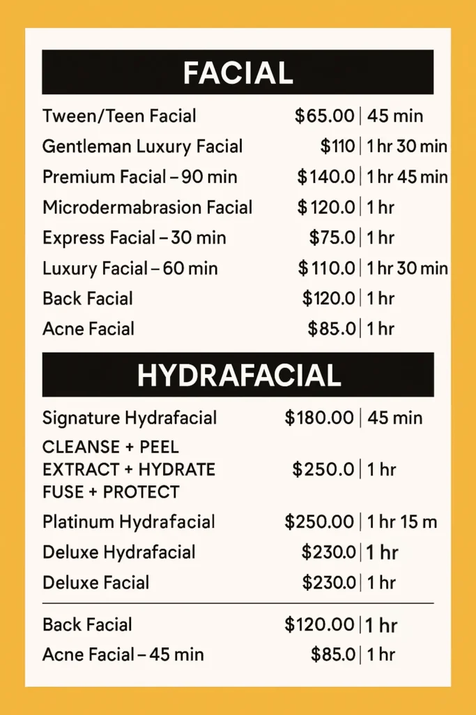 Facial Prices 1 - Aestheics by Mahreen, Spa Amherst NY 