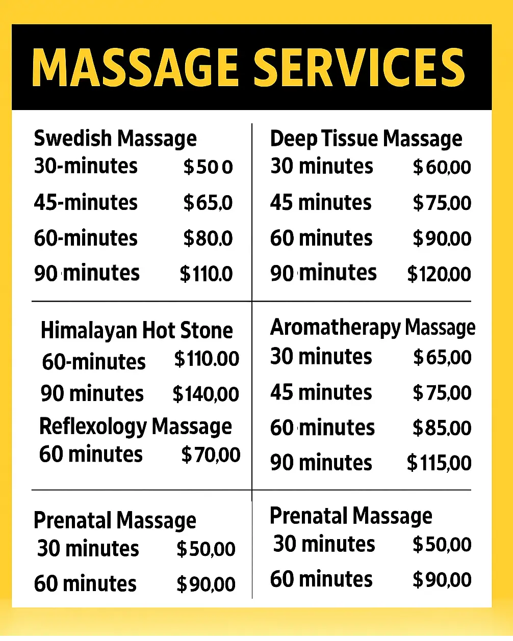 Massage Prices - ABM